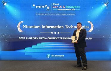 Prashant Akhawat holding the &lsquo;Best AI-Driven Media Content Transformation&rsquo; award for Ninestars at the Bharat Gen AI & Analytics Summit & Awards 2024, Bengaluru.